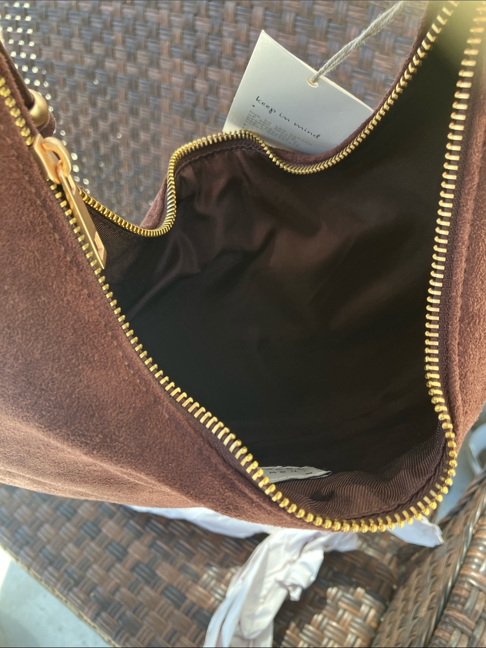 a new day Dark Brown Faux Suede Crescent Hobo with Gold-Tone Handle - Picture 6 of 6